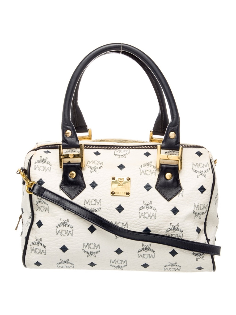 MCM White and Navy Visetos Satchel Bag!